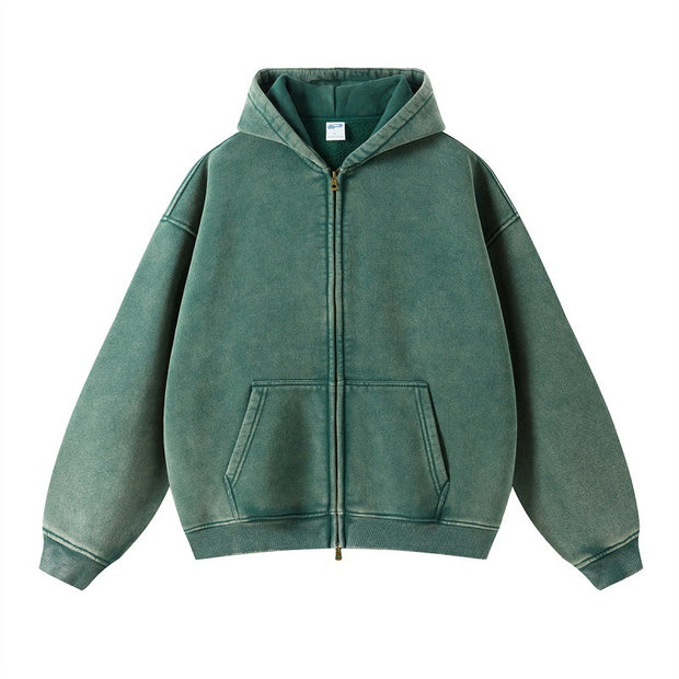 Solid color distressed fleece hoodie