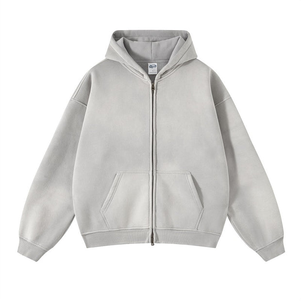 Solid color distressed fleece hoodie