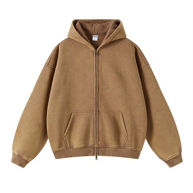 Solid color distressed fleece hoodie