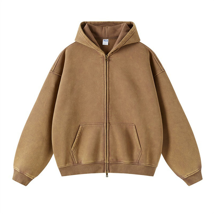 Solid color distressed fleece hoodie
