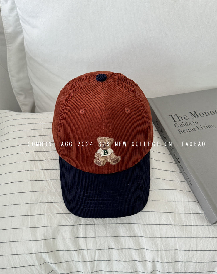 Cute bear embroidered baseball hat for women