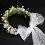 Sweet flower garland rose bud draped in gauze flower crown