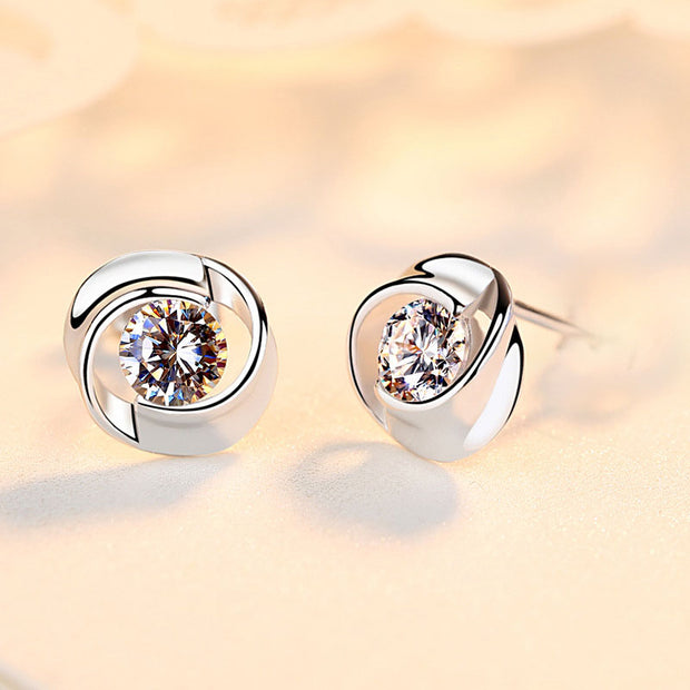 S925 pure silver rose earrings with petal shaped earrings