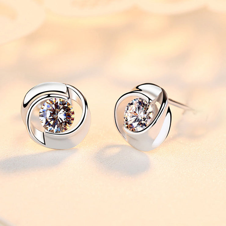 S925 pure silver rose earrings with petal shaped earrings