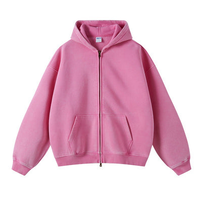 Solid color distressed fleece hoodie