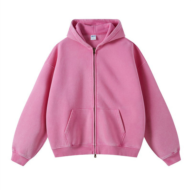 Solid color distressed fleece hoodie