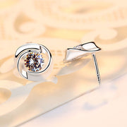 S925 pure silver rose earrings with petal shaped earrings