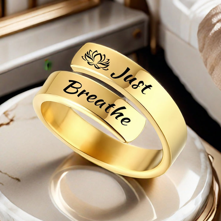 Open mouth jewelry for women Just Breathe letter ring