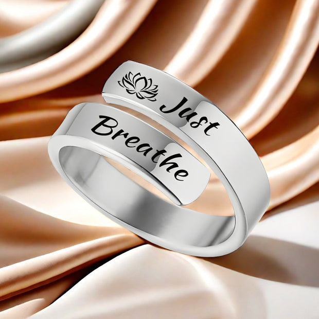 Open mouth jewelry for women Just Breathe letter ring