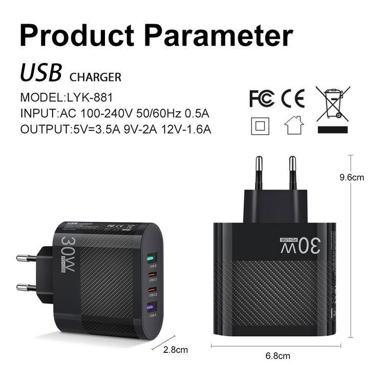 2USB Type-C 30W Mobile Phone Charger