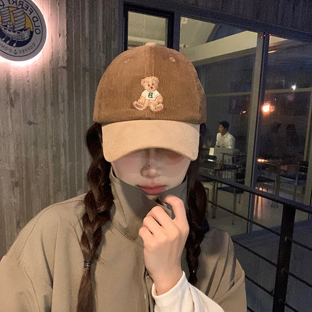 Cute bear embroidered baseball hat for women