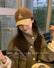 Cute bear embroidered baseball hat for women