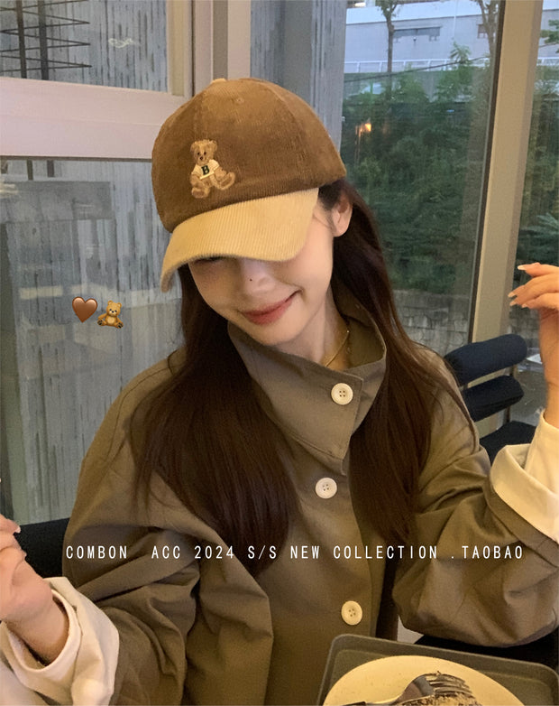 Cute bear embroidered baseball hat for women