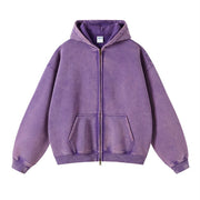 Solid color distressed fleece hoodie