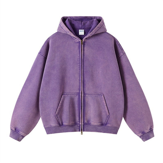 Solid color distressed fleece hoodie