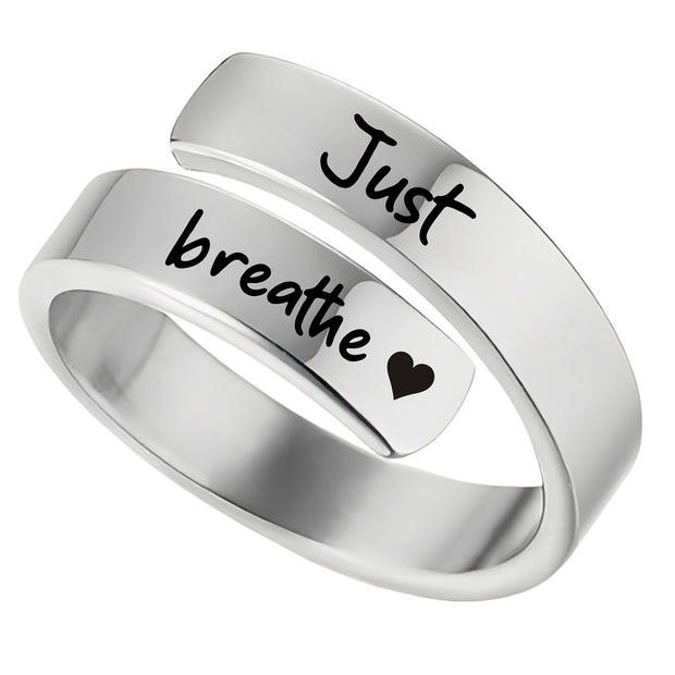 Open mouth jewelry for women Just Breathe letter ring