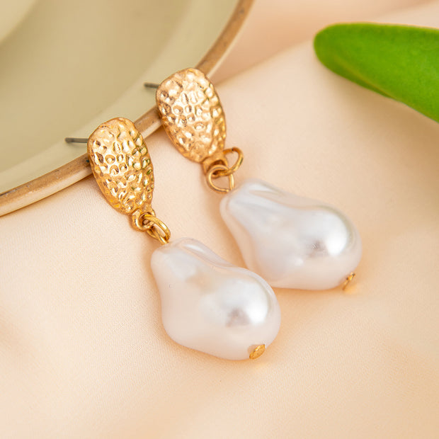 Baroque pearl geometric pendant earrings French
