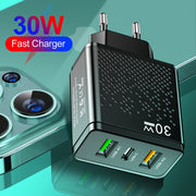 LED 2USB+PDType-C mobile phone charger with multiple ports,