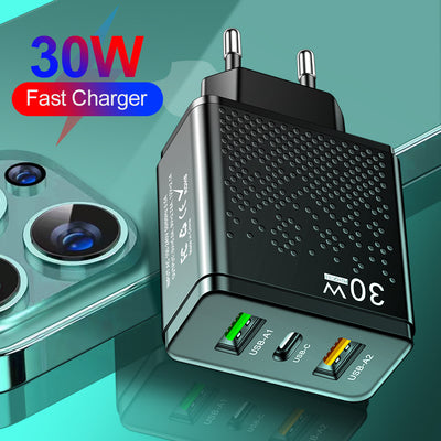 LED 2USB+PDType-C mobile phone charger with multiple ports,