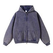 Solid color distressed fleece hoodie