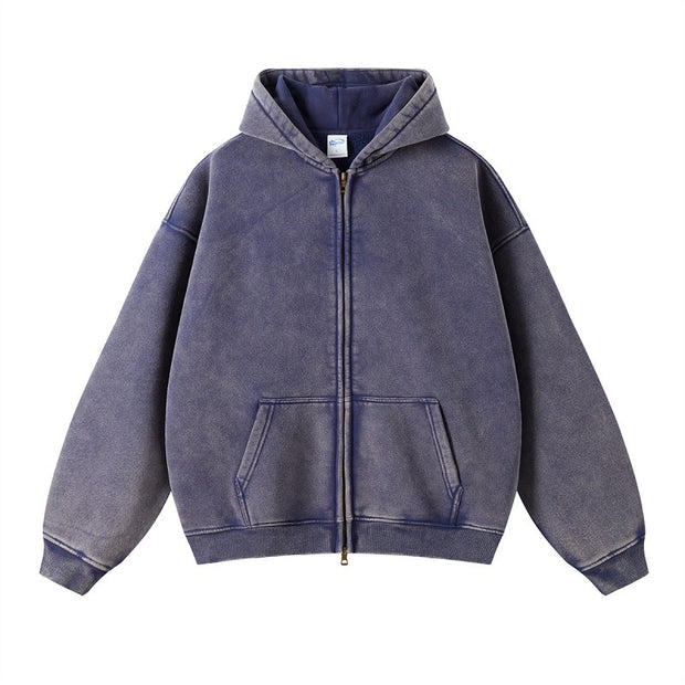 Solid color distressed fleece hoodie