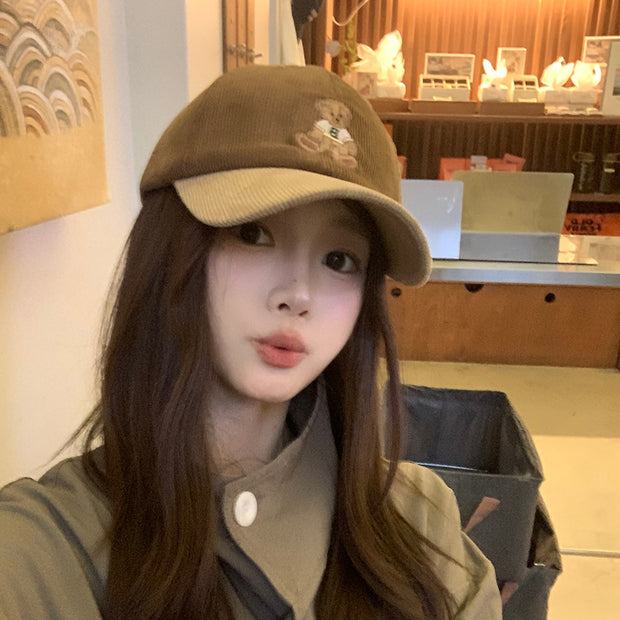 Cute bear embroidered baseball hat for women