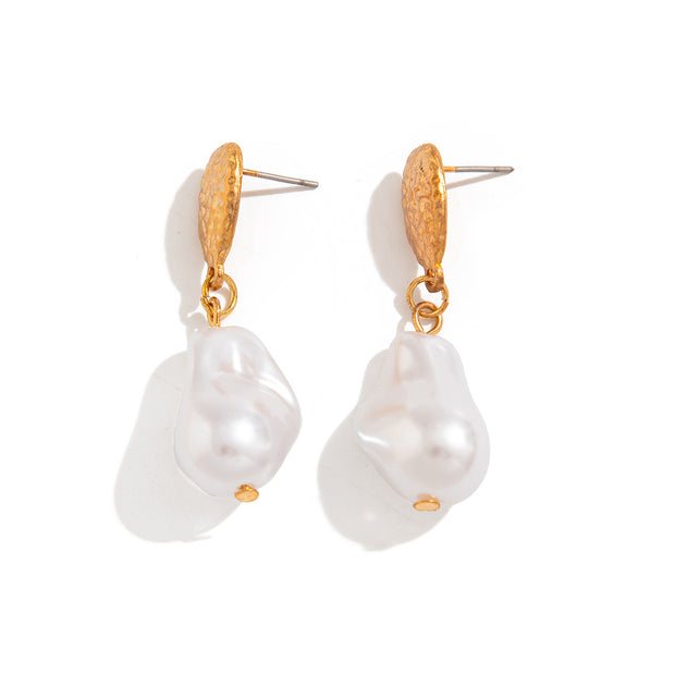 Baroque pearl geometric pendant earrings French