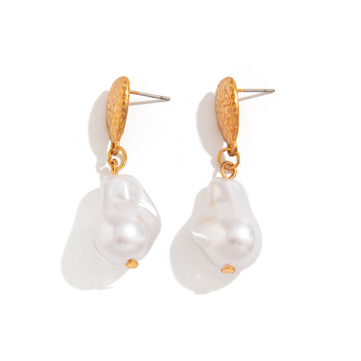 Baroque pearl geometric pendant earrings French