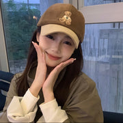 Cute bear embroidered baseball hat for women
