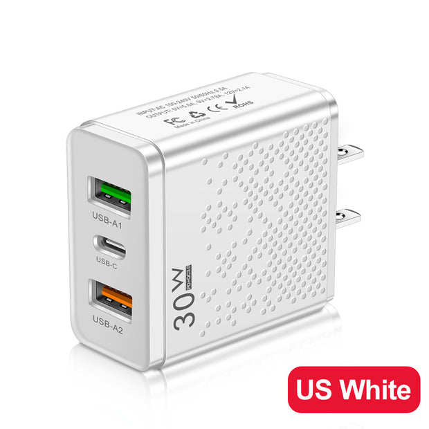 LED 2USB+PDType-C mobile phone charger with multiple ports,