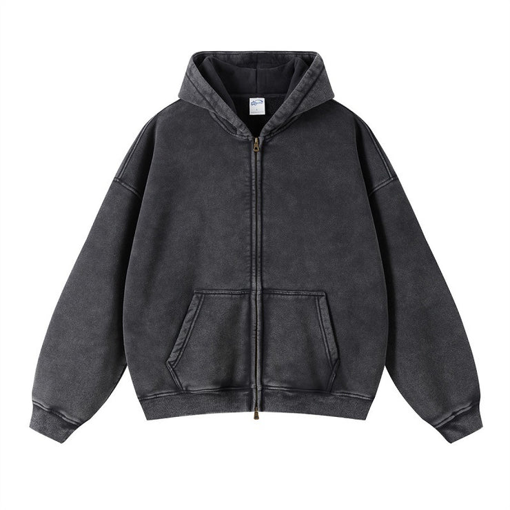 Solid color distressed fleece hoodie