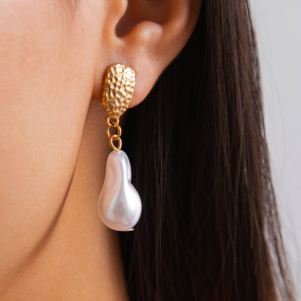 Baroque pearl geometric pendant earrings French