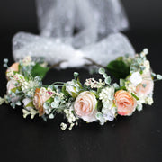 Sweet flower garland rose bud draped in gauze flower crown