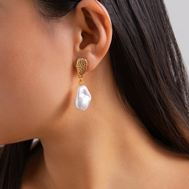 Baroque pearl geometric pendant earrings French