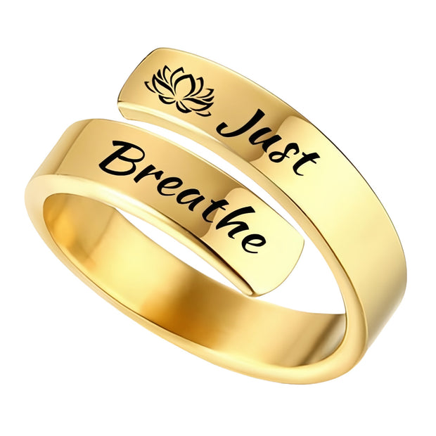 Open mouth jewelry for women Just Breathe letter ring