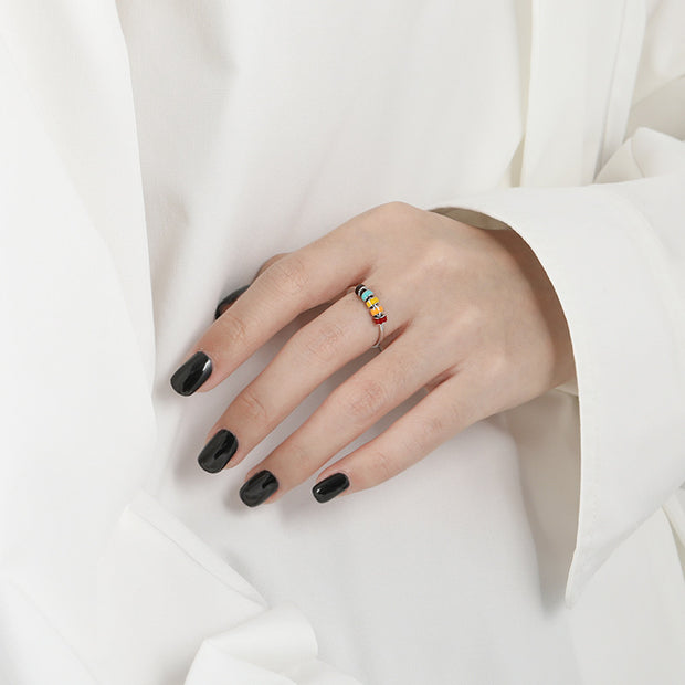 Colorful Drip Oil Adhesive Rotating Anxiety Open Ring for Women