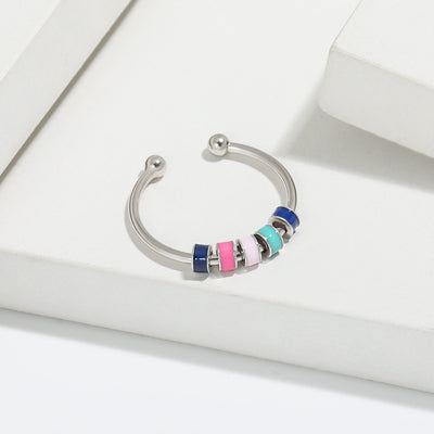Colorful Drip Oil Adhesive Rotating Anxiety Open Ring for Women