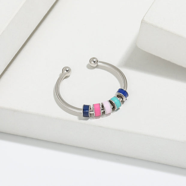 Colorful Drip Oil Adhesive Rotating Anxiety Open Ring for Women