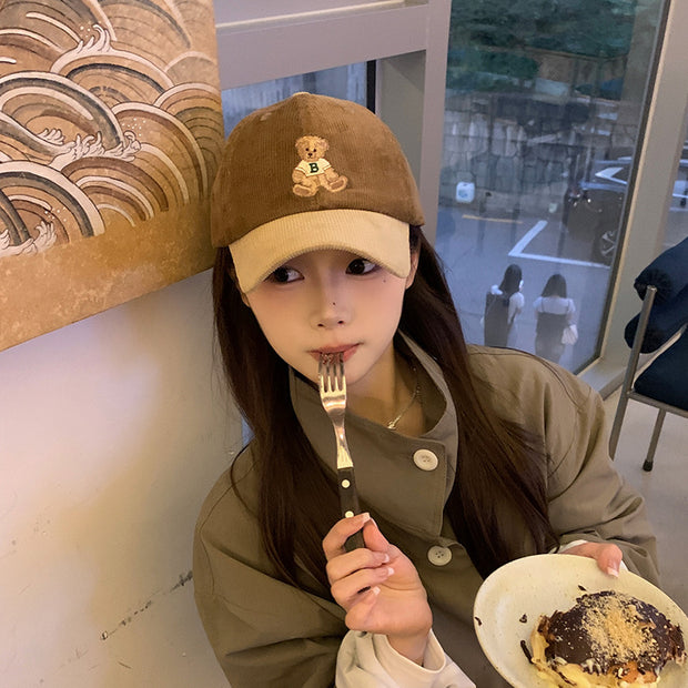 Cute bear embroidered baseball hat for women