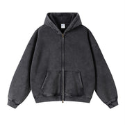 Solid color distressed fleece hoodie
