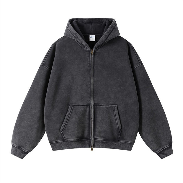 Solid color distressed fleece hoodie