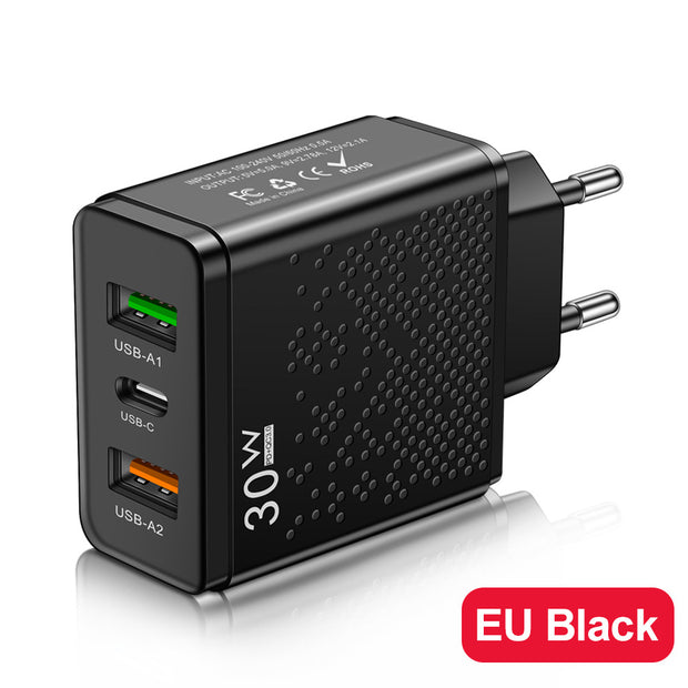 LED 2USB+PDType-C mobile phone charger with multiple ports,