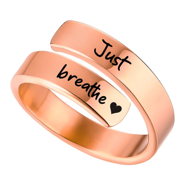 Open mouth jewelry for women Just Breathe letter ring