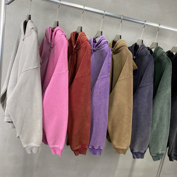 Solid color distressed fleece hoodie