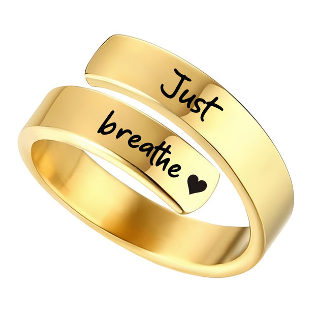 Open mouth jewelry for women Just Breathe letter ring