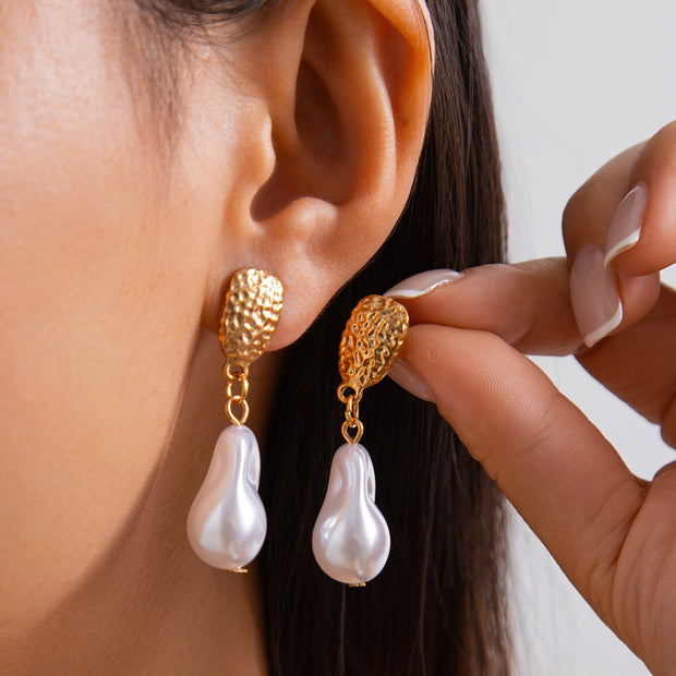 Baroque pearl geometric pendant earrings French