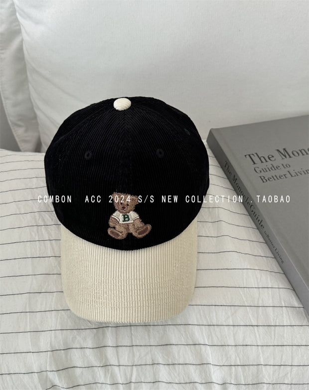 Cute bear embroidered baseball hat for women
