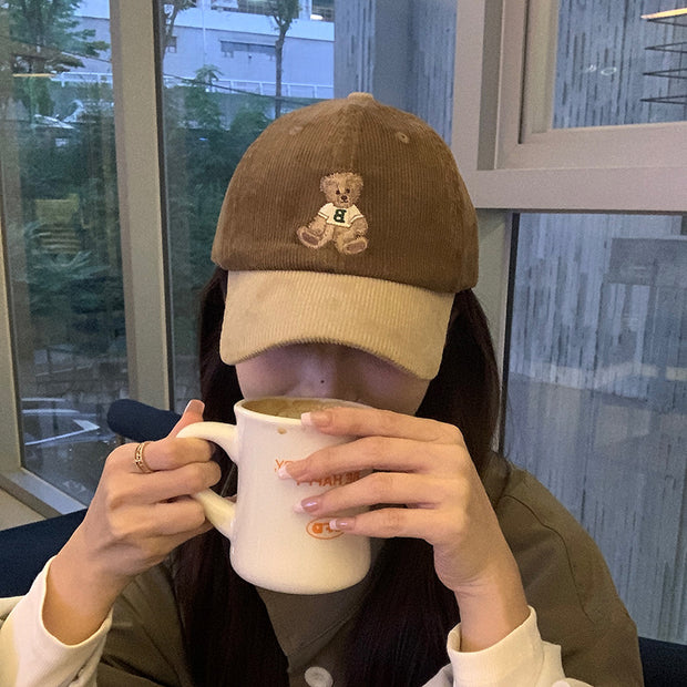 Cute bear embroidered baseball hat for women