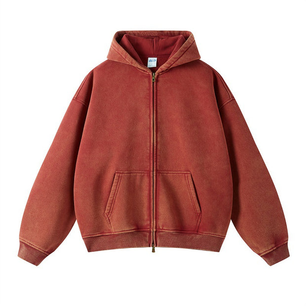 Solid color distressed fleece hoodie