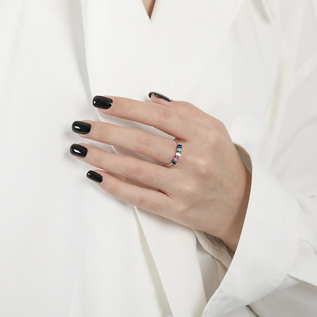 Colorful Drip Oil Adhesive Rotating Anxiety Open Ring for Women